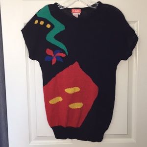 Vintage Claude Abstract Short Sleeve Sweater med